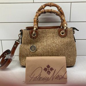 Patricia Nash Straw Handbag/Purse with Emboli Bamboo Handle